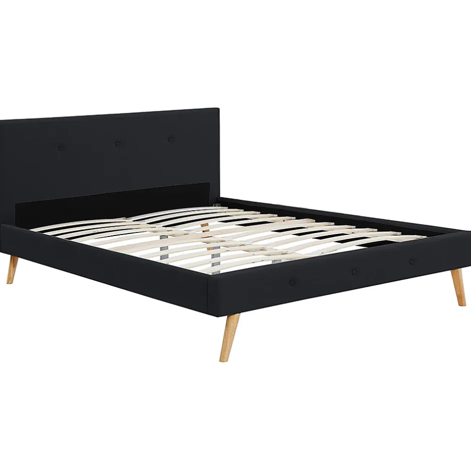 IDMarket Lit double scandinave OSLO avec tête de lit et sommier 140 x 190 cm tissu noir Best