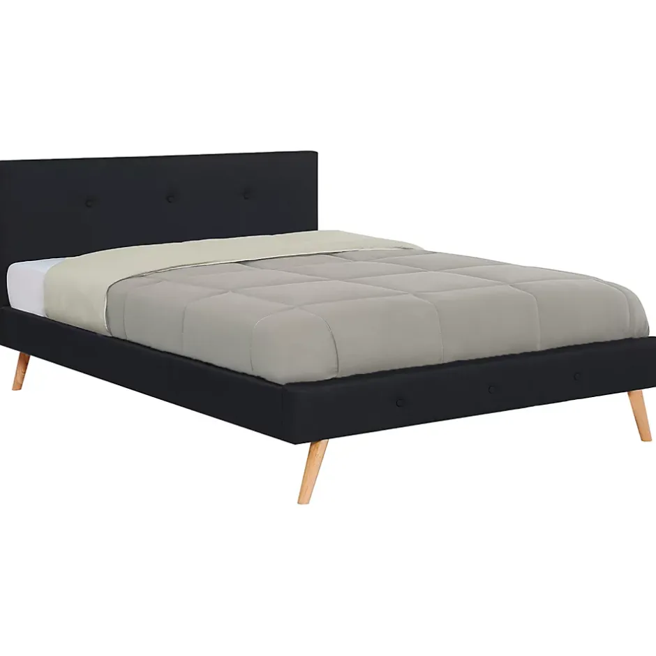 IDMarket Lit double scandinave OSLO avec tête de lit et sommier 140 x 190 cm tissu noir Best