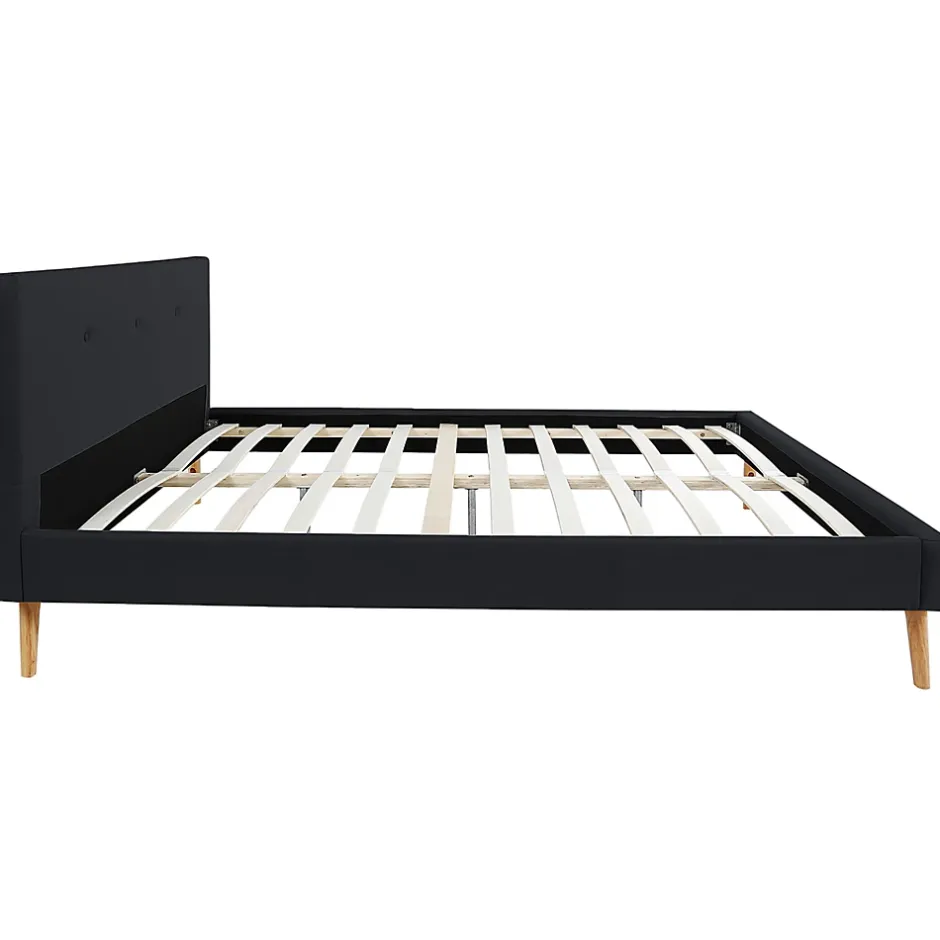IDMarket Lit double scandinave OSLO avec tête de lit et sommier 140 x 190 cm tissu noir Best