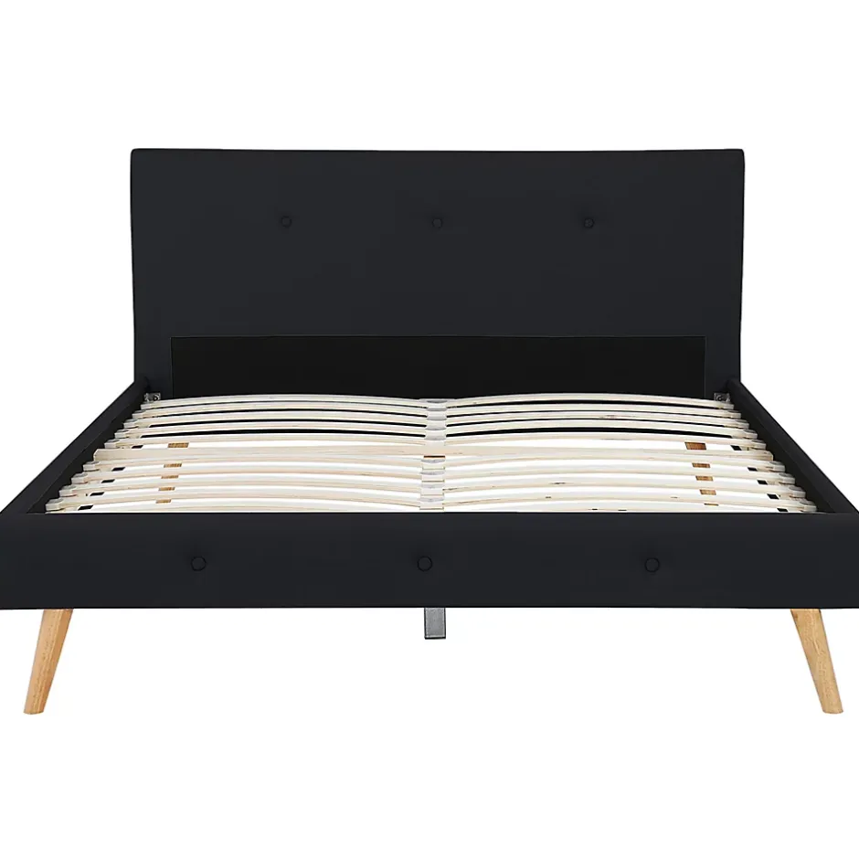 IDMarket Lit double scandinave OSLO avec tête de lit et sommier 140 x 190 cm tissu noir Best