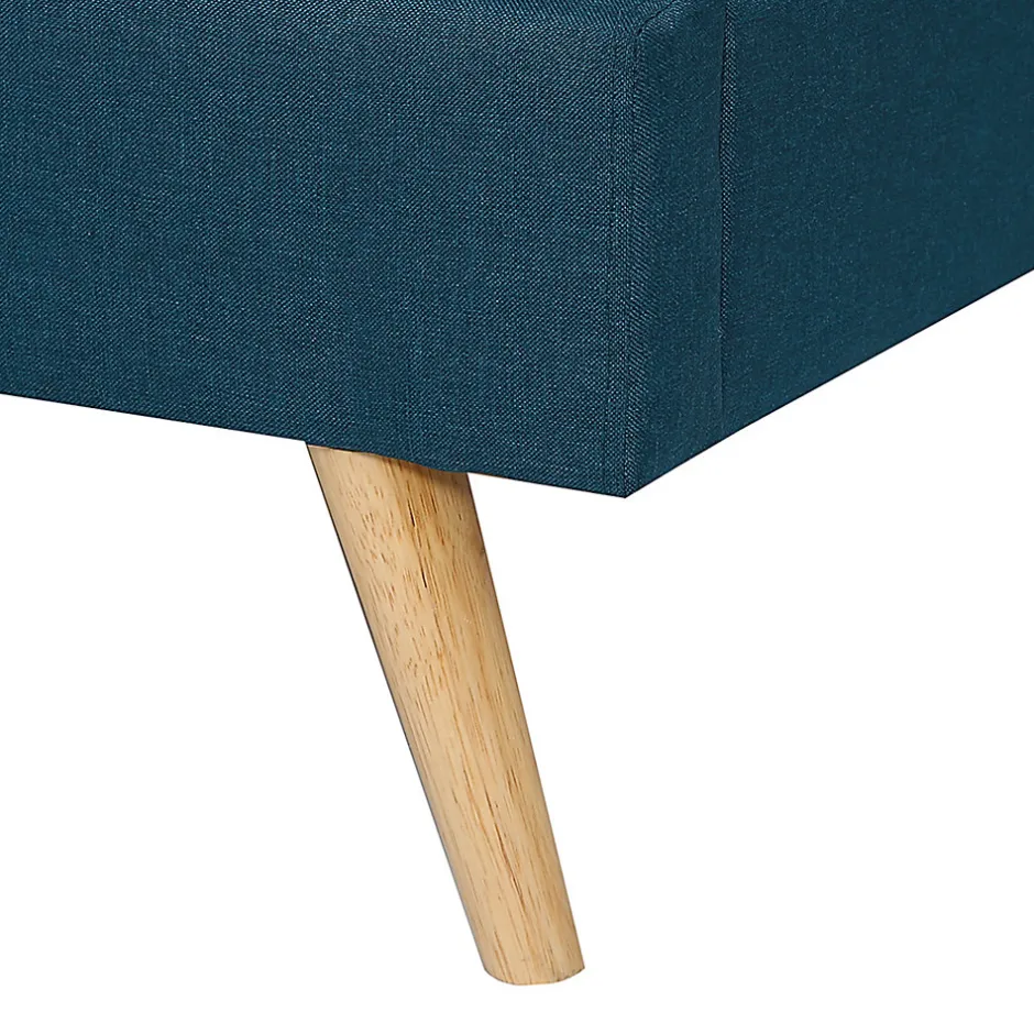 IDMarket Lit double scandinave OSLO avec tête de lit et sommier 160 x 200 cm tissu bleu canard