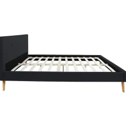IDMarket Lit double scandinave OSLO avec tête de lit et sommier 160 x 200 cm tissu noir