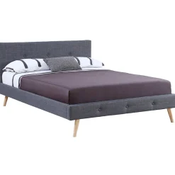 IDMarket Lit double scandinave OSLO avec tête de lit et sommier 160 x 200 cm tissu gris anthracite