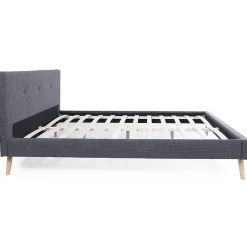 IDMarket Lit double scandinave OSLO avec tête de lit et sommier 160 x 200 cm tissu gris anthracite
