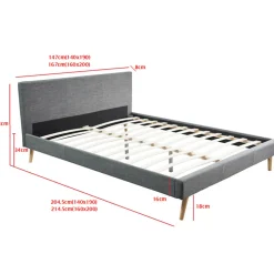 IDMarket Lit double scandinave OSLO avec tête de lit et sommier 160 x 200 cm tissu gris anthracite