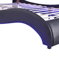 Okwish Lit Double 140x200 - Lit avec Éclairage LED et Sommier À Lattes, Sans Matelas, Simili Cuir Noir Discount