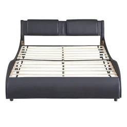 Okwish Lit Double 140x200 - Lit avec Éclairage LED et Sommier À Lattes, Sans Matelas, Simili Cuir Noir Discount