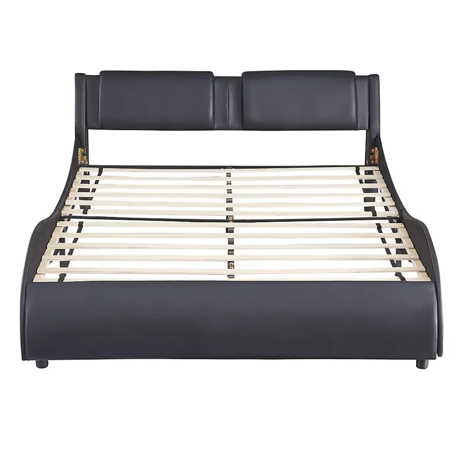 Okwish Lit Double 140x200 - Lit avec Éclairage LED et Sommier À Lattes, Sans Matelas, Simili Cuir Noir Discount