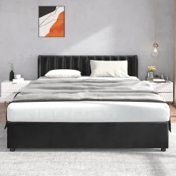 Generique Lit Double 180x200 - Lit Capitonné en Velours Noir avec 2 Tiroirs, Lit Adulte Moderne avec Rangement Sale