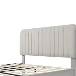 Generique Lit double 160x200 - Lit rembourré avec cadre en bois et métal - Lin - Sans Matelas - Beige Best
