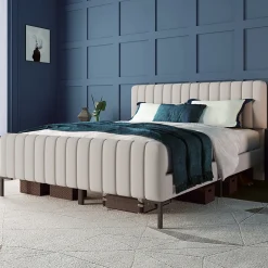 Generique Lit double 140x200 - Lit rembourré avec cadre en bois et métal - Lin - Sans Matelas - Beige