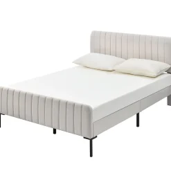 Generique Lit double 140x200 - Lit rembourré avec cadre en bois et métal - Lin - Sans Matelas - Beige