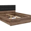 Pegane Lit double 160x200 avec tête de lit rembourrée noir ,coloris Chêne marron foncé - L. 206 x P. 165 x H. 42-98,5 cm
