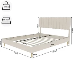 Okwish Lit Double 140x200 cm - avec Tête de Lit Douce et Base Basse Anti-Poussière, Cadre Confortable, en Velours, Beige, Sans Matelas