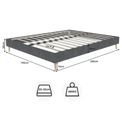 Okwish Lit Double 140x200 cm - Cadre Minimaliste Moderne à Structure Basse, Sans Tête de Lit, Sans Matelas, en Velours Hollandais, Gris