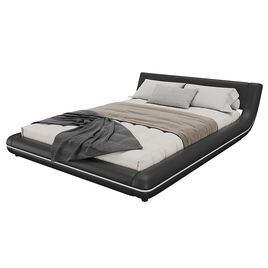 Okwish Lit Double 140x200 cm - Éclairage LED avec Télécommande 24 Touches - PU et MDF - Noir - Sans Matelas