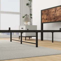 Okwish Lit Double 140x200 cm - Lit Ado Métal avec Tête de Lit Rangement, MDF, Marron - Solide et Silencieux - Sans Matelas Clearance
