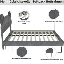 Okwish Lit Double 140x200 cm - Lit Adulte avec Tête Cartoon Capitonnée et Cadre Bas, Velours Gris, sans Matelas Hot