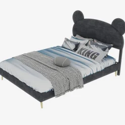 Okwish Lit Double 140x200 cm - Lit Adulte avec Tête Cartoon Capitonnée et Cadre Bas, Velours Gris, sans Matelas Hot