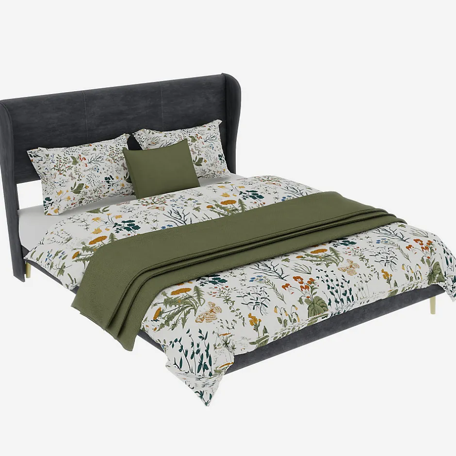 Okwish Lit Double 140x200 cm - Lit Adulte avec Tête de Lit Douce et Base Basse, Lit Capitonné Moderne, en Velours Gris, Sans Matelas