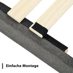 Okwish Lit double 140x200 cm - Lit adulte double capitonné avec sommier à lattes - Lin - Sans Matelas - Gris Foncé