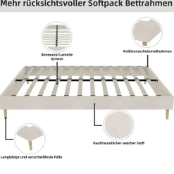 Okwish Lit Double 160x200 cm - Lit Adulte et Ado, Cadre Bas Minimaliste et Confortable, Sans Tête de Lit, Beige New
