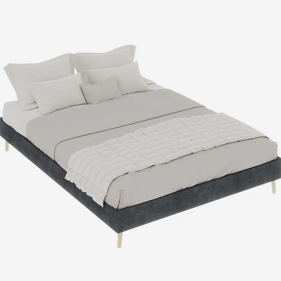 Okwish Lit Double 140x200 cm - Lit Adulte Minimaliste et Stable, Sans Tête de Lit et Sans Vérin, Sans Matelas, en Velours Hollandais Gris