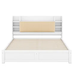 Okwish Lit Double 180x200 cm - Lit Adulte avec 4 Tiroirs et Tête Multifonctionnelle - Bois de Pin et MDF - Blanc - Sans Matelas