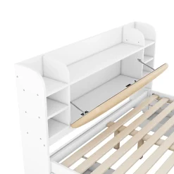 Okwish Lit Double 180x200 cm - Lit Adulte avec 4 Tiroirs et Tête Multifonctionnelle - Bois de Pin et MDF - Blanc - Sans Matelas