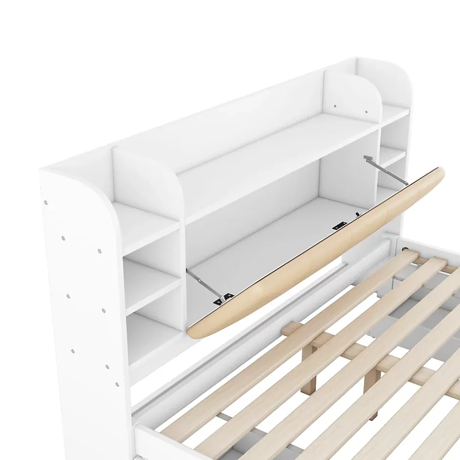 Okwish Lit Double 180x200 cm - Lit Adulte avec 4 Tiroirs et Tête Multifonctionnelle - Bois de Pin et MDF - Blanc - Sans Matelas