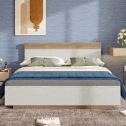 Okwish Lit double 160x200 cm - Lit adulte flottant en bois massif avec sommier à lattes - Bois massif - Sans Matelas - Naturel Outlet