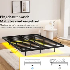 Okwish Lit Double 140x200 cm - Lit Adulte Metal avec Éclairage LED et Ports USB, Contrôle Télécommande App, Noir, sans Matelas Discount