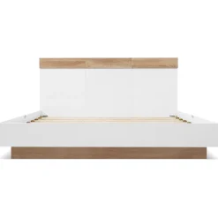 Okwish Lit double 140x200 cm - Lit adulte flottant en bois massif avec sommier à lattes - Bois massif - Sans Matelas - Naturel