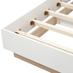 Okwish Lit double 140x200 cm - Lit adulte flottant en bois massif avec sommier à lattes - Bois massif - Sans Matelas - Naturel