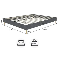Okwish Lit Double 140x200 cm - Lit Adulte/Ado Moderne Style Minimaliste Sans Tête de Lit ni Matelas, Cadre Métal, Velours, Gris