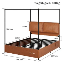 Okwish Lit Double 140x200 cm - Lit Adulte en PU avec Têtières Amovibles et Boucles Métalliques - design Moderne - Sans Matelas - Beige