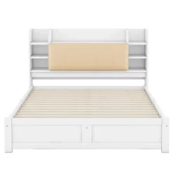 Okwish Lit Double 160x200 cm - Lit Adulte avec 4 Tiroirs et Tête Multifonctionnelle - Bois de Pin et MDF - Blanc - Sans Matelas Best