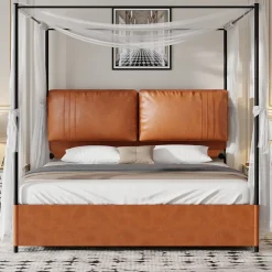 Okwish Lit Double 180x200 cm - Lit Adulte en PU avec Têtières Amovibles et Boucles Métalliques - design Moderne - Sans Matelas - Beige