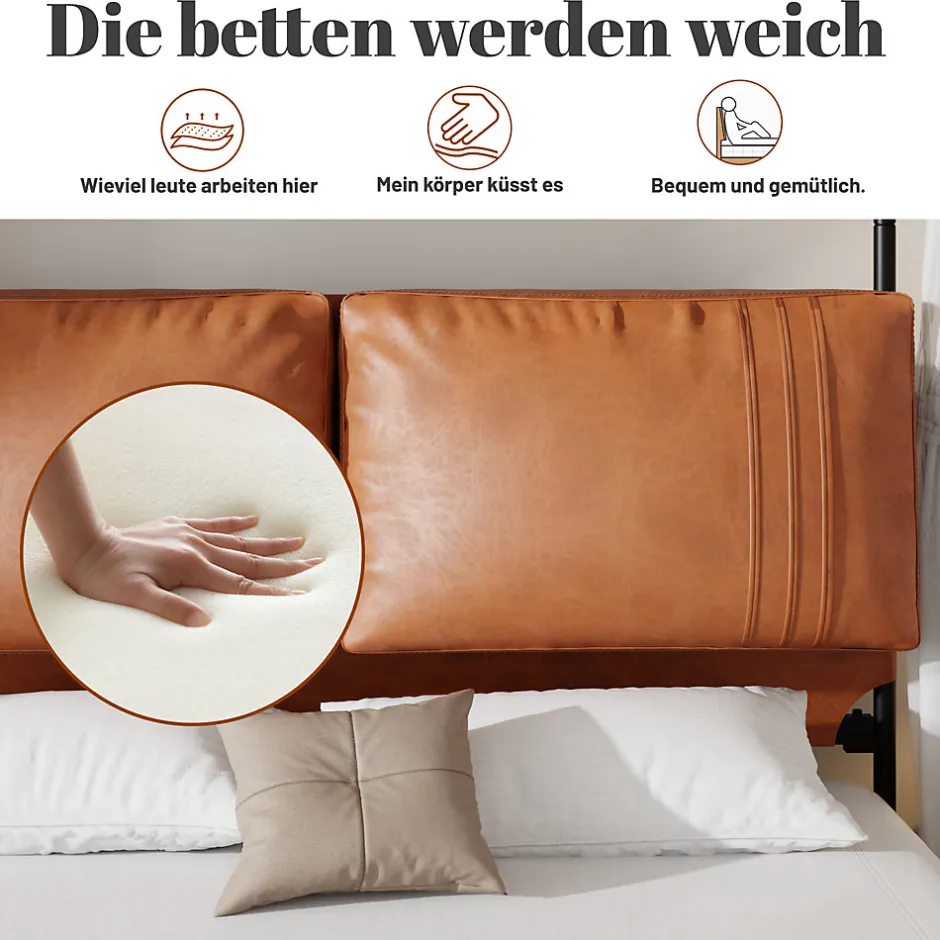Okwish Lit Double 180x200 cm - Lit Adulte en PU avec Têtières Amovibles et Boucles Métalliques - design Moderne - Sans Matelas - Beige