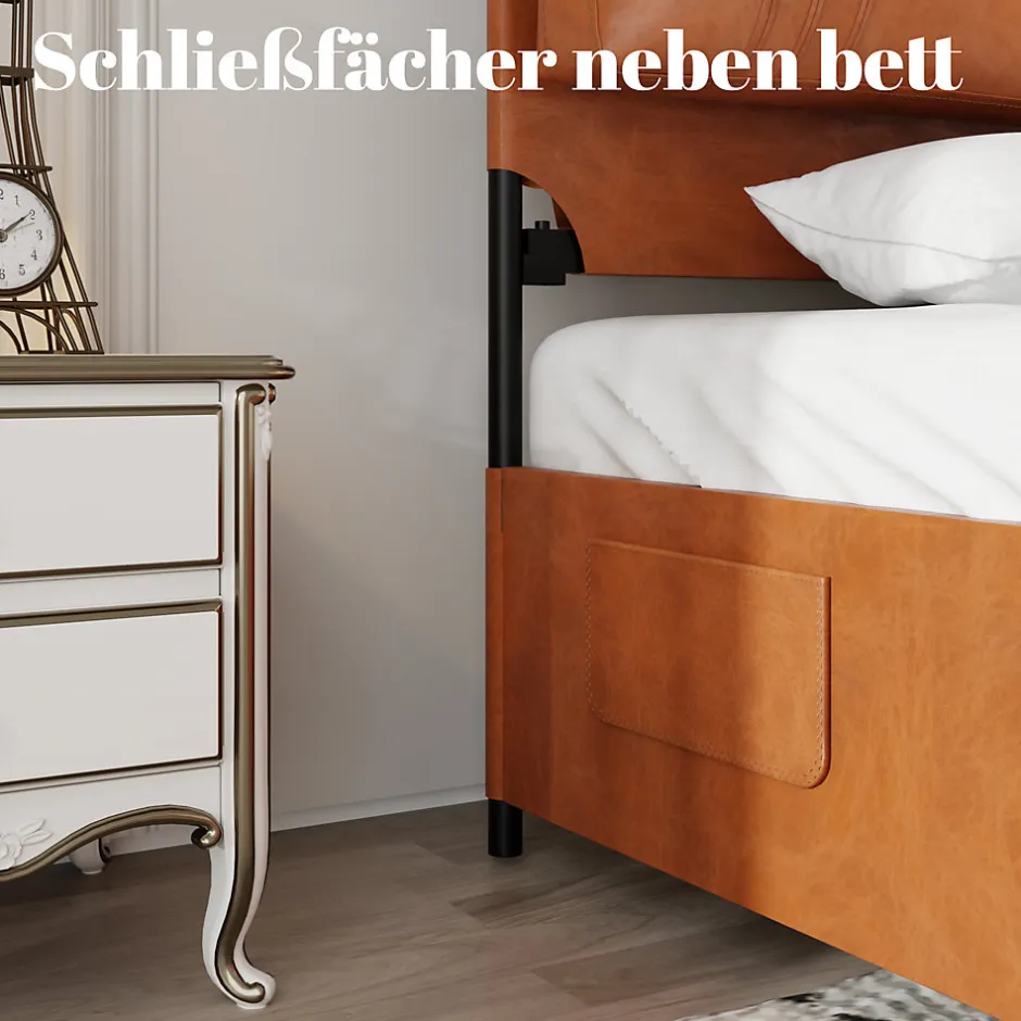 Okwish Lit Double 180x200 cm - Lit Adulte en PU avec Têtières Amovibles et Boucles Métalliques - design Moderne - Sans Matelas - Beige