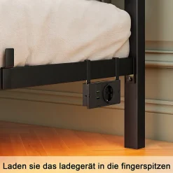 Okwish Lit Double 140x200 cm - Lit Adulte Moderne, avec Rangements, Éclairage LED Multicolore et Prises USB - Métal Noir, sans Matelas Discount