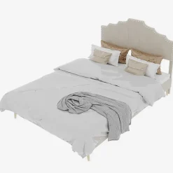 Okwish Lit Double 160x200 cm - Lit Adulte Style Moderne avec Tête de Lit Confortable, en Tissu Beige, Sans Matelas