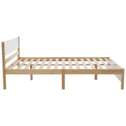 Okwish Lit double 140x200 cm - Lit avec tête et pied de lit - Pin + MDF - Sans matelas - Blanc + Naturel New