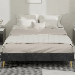 Okwish Lit Double 140x200 cm - Lit Bas Contemporain Adulte et Ado, Cadre Minimaliste et Robuste, Sans Tête de Lit, Sans Matelas, Gris