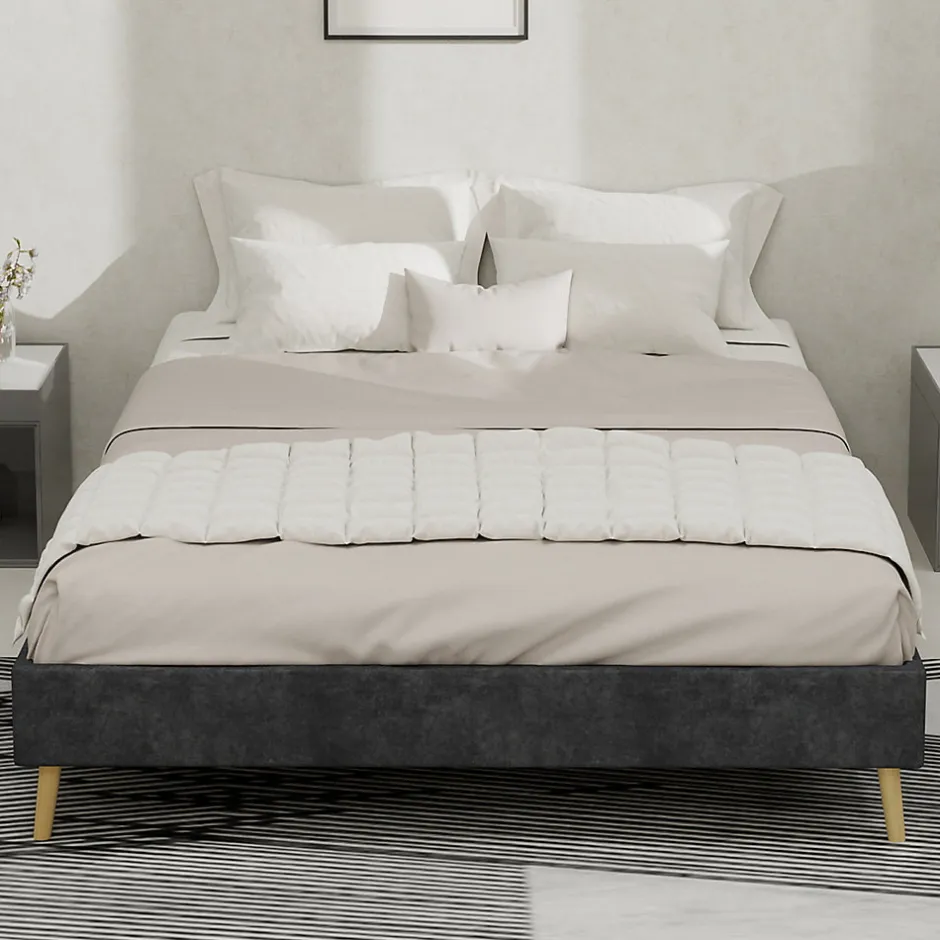 Okwish Lit Double 140x200 cm - Lit Bas Contemporain Adulte et Ado, Cadre Minimaliste et Robuste, Sans Tête de Lit, Sans Matelas, Gris
