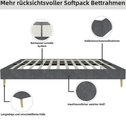 Okwish Lit Double 140x200 cm - Lit Bas Contemporain Adulte et Ado, Cadre Minimaliste et Robuste, Sans Tête de Lit, Sans Matelas, Gris