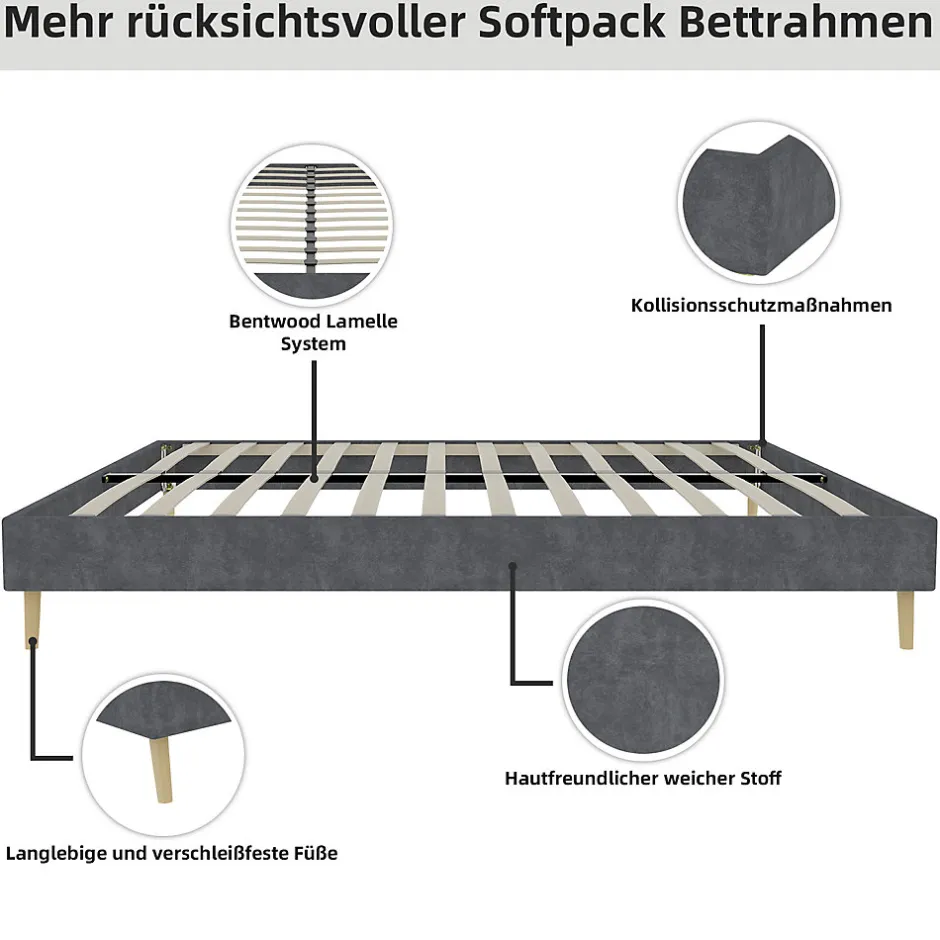 Okwish Lit Double 140x200 cm - Lit Bas Contemporain Adulte et Ado, Cadre Minimaliste et Robuste, Sans Tête de Lit, Sans Matelas, Gris