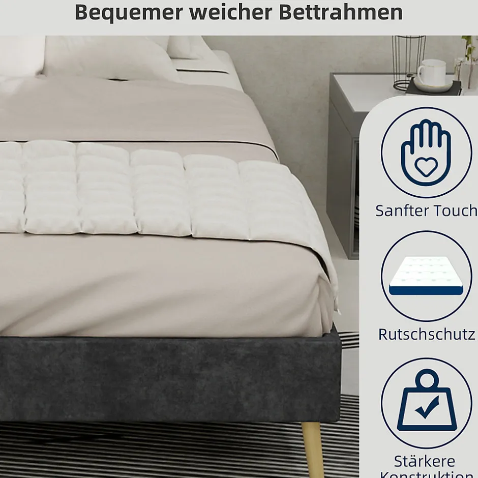Okwish Lit Double 140x200 cm - Lit Bas Contemporain Adulte et Ado, Cadre Minimaliste et Robuste, Sans Tête de Lit, Sans Matelas, Gris