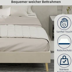 Okwish Lit Double 140x200 cm - Lit Bas Adulte et Ado, Design Minimaliste pour Chambre Moderne, Sans Matelas, Beige