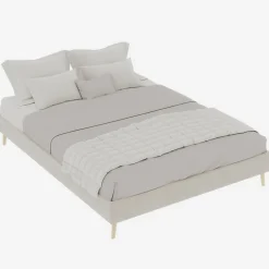 Okwish Lit Double 140x200 cm - Lit Bas Adulte et Ado, Design Minimaliste pour Chambre Moderne, Sans Matelas, Beige
